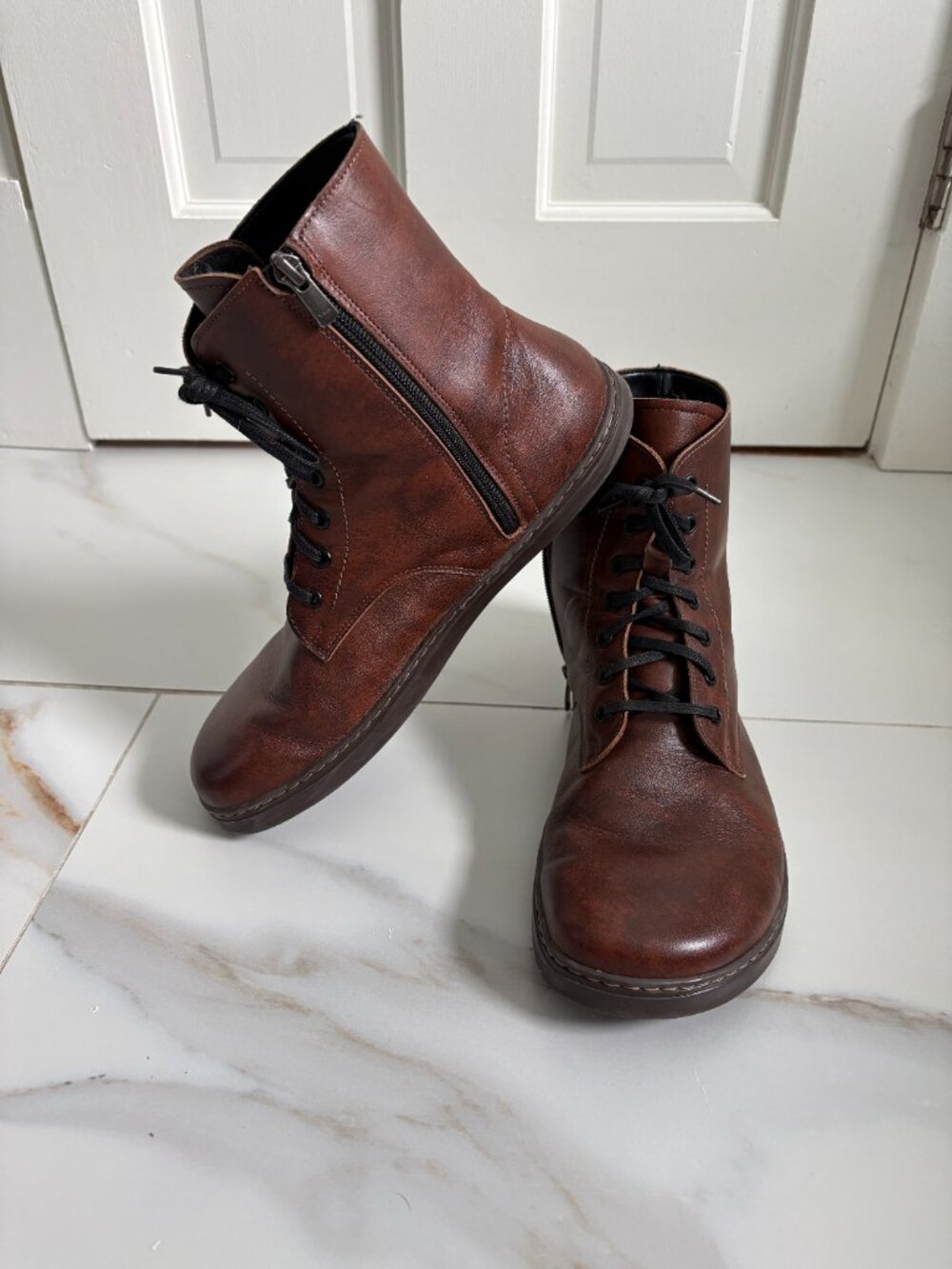 Peerko Go Brandy Barefoot Ankle Boots - Zero Drop Brown Lace Up Boots w/ Zipper